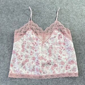 Vintage Bodyline Pink Floral Lace Trim Camisole Top Satin Delicate Feminine